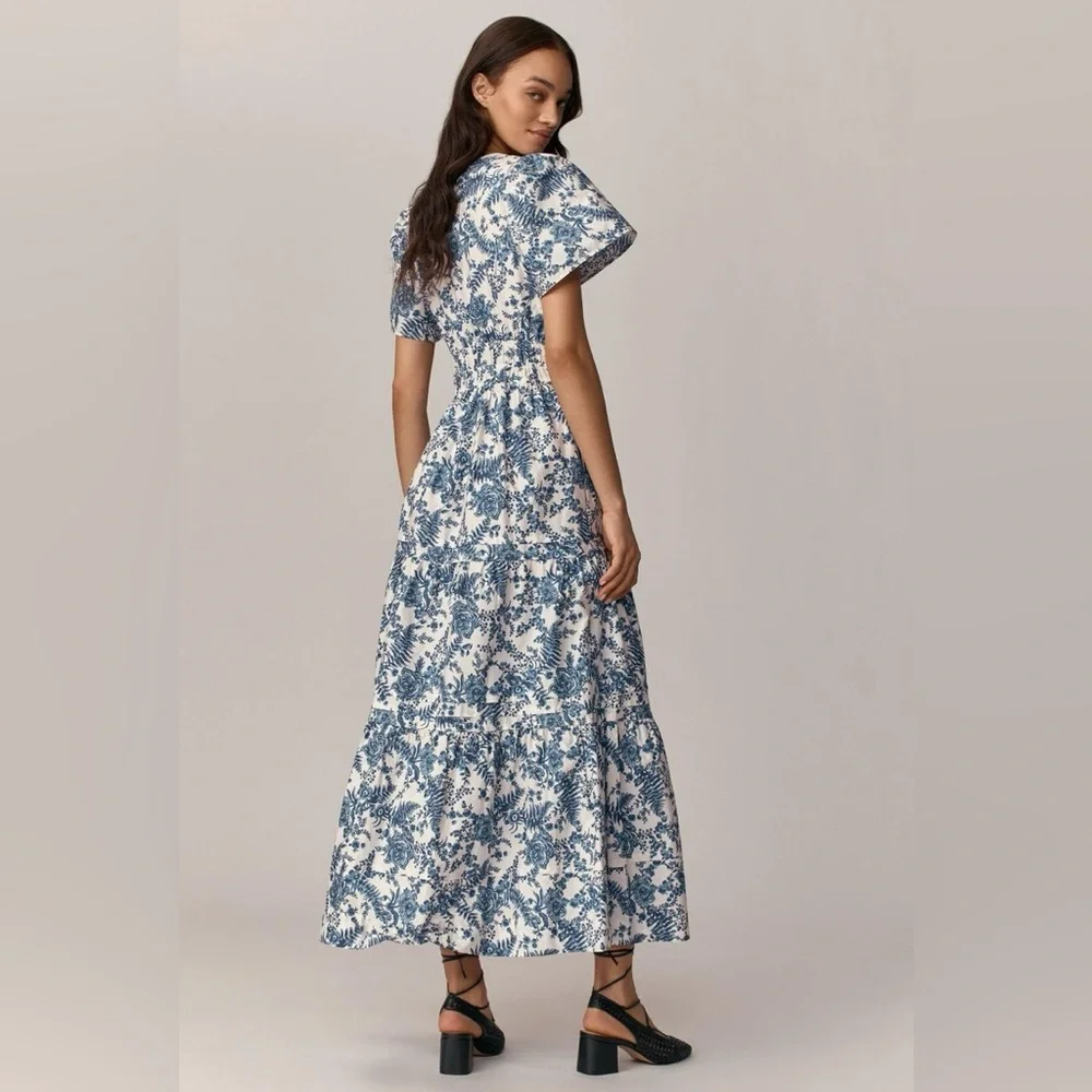 Anthropologie- Sumerset navy/ivory tiered maxi dress - Picture 4 of 11
